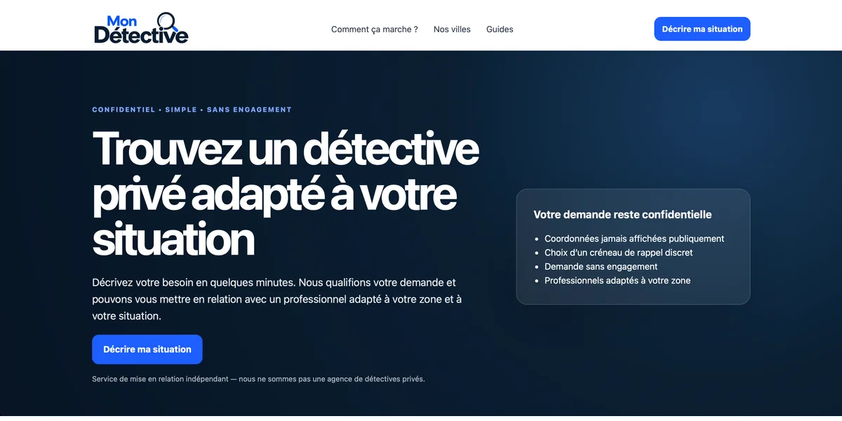 Capture du site Mon Détective